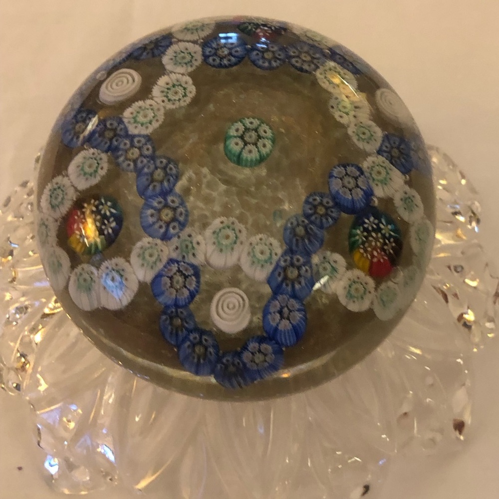 Millefiori Paperweight Vintage Blue White Green Red Floral Star Pattern GORGEOUS - Picture 8 of 12